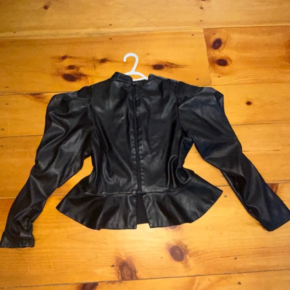 Express Black Faux Leather Puff Sleeve Peplum Top XL - Picture 11 of 12